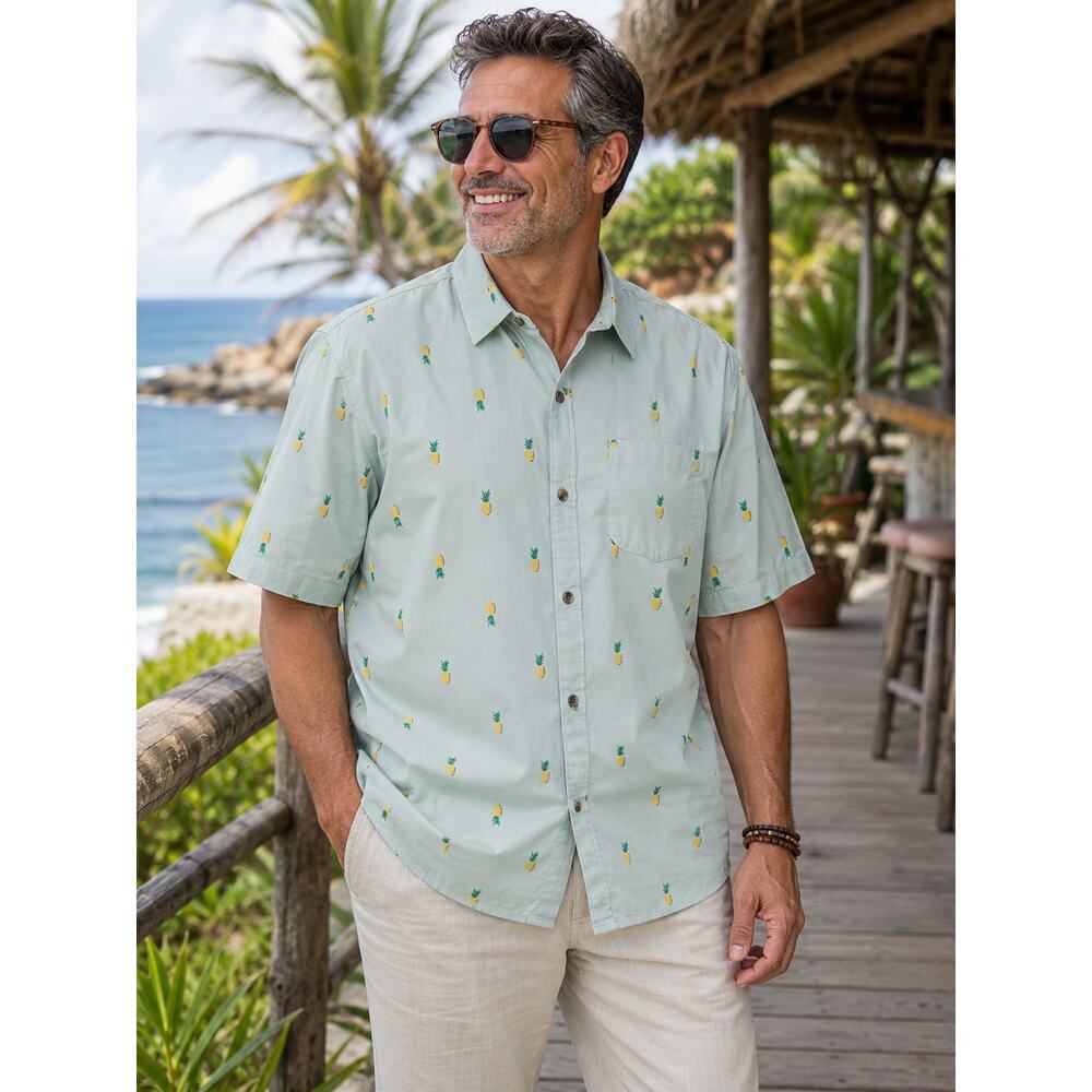 Old Navy Pineapple Button Up Shirt Mens XL NWT Tropical Vacation Camp Shirt
